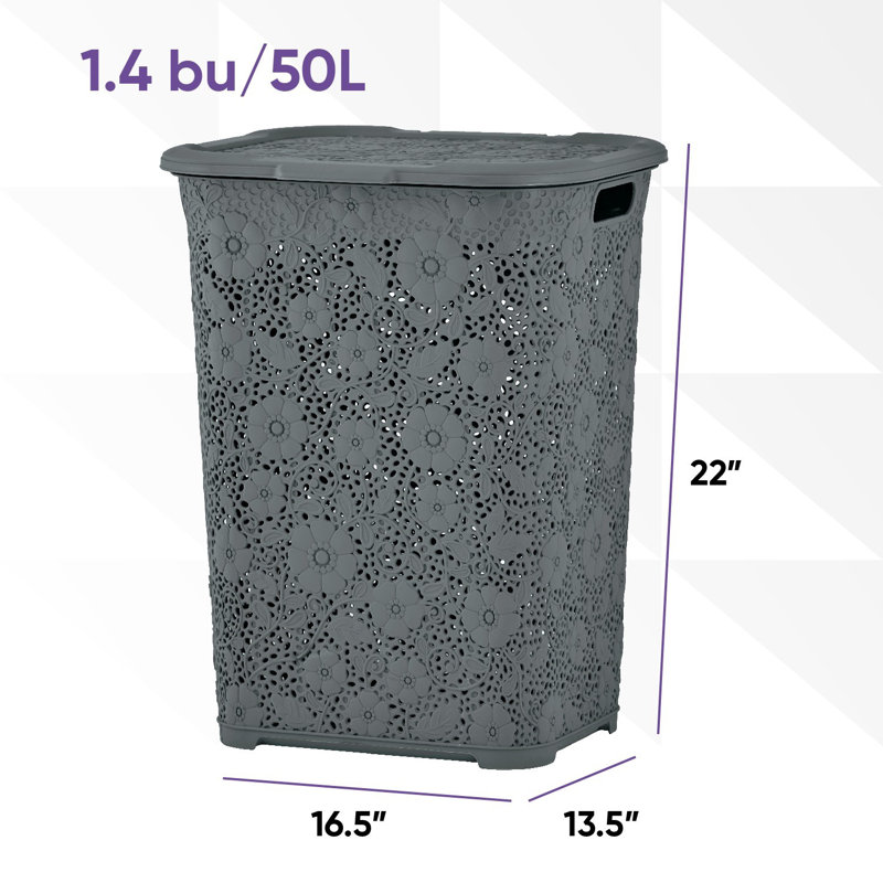 Plastic Laundry Hamper with Handles, Gray