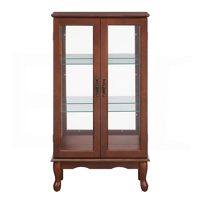 Cabinet Curio avec tablettes réglables et panneau arrière en miroir, portes en verre trempé (3 niveaux)