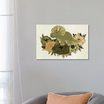 Triceratops Florals 1 Piece Wrapped Canvas Wall Art