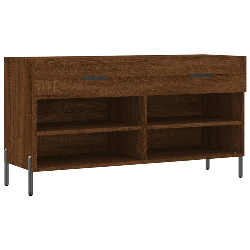 8 Pair Shoe Storage Bench, Brown Oak