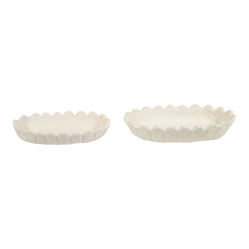 Bol décoratif en papier mâché à bord festonné pour console - Touche moderne et texturée pour bureau à domicile - Paquet de 2, 43 cm x 38 cm, ivoire