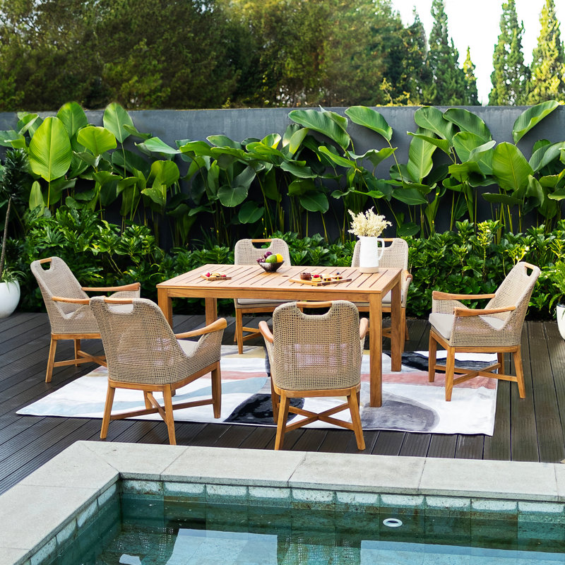 Ensembles de salle à manger de patio en teck pour 6 personnes avec coussin Sydney