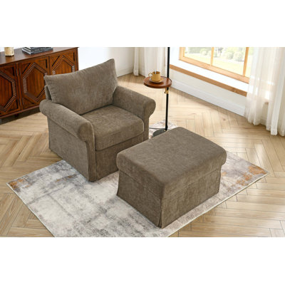 Stylish Chenille Upholstered Armchair with Ottoman