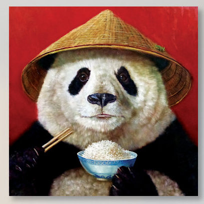 « panda », peinture sur toile tendue, H 12 po x l 12 po x P 1,5 po