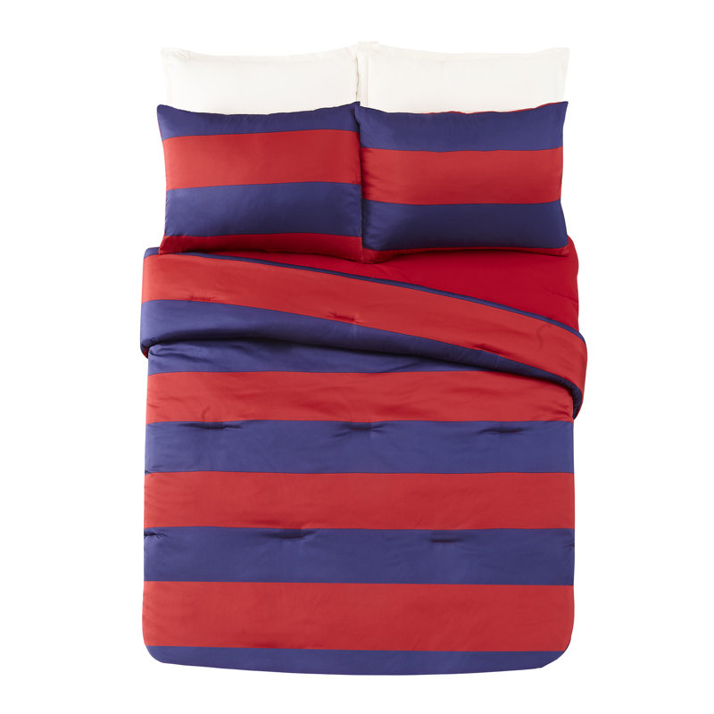  Ensemble d'édredon réversible en microfibre Rugby, Édredon double / grand + 2 taies décoratives sta, Rouge