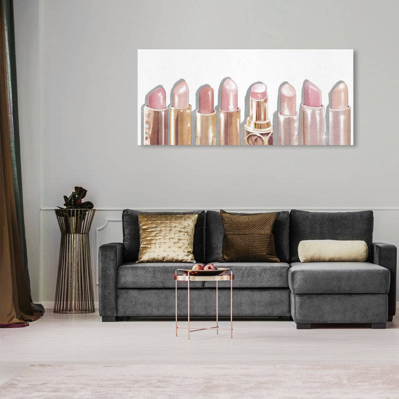 " Lipstick Shades Fashion And Glam Makeup ", No Frame, Wrapped Canvas, 16" H x 36" W
