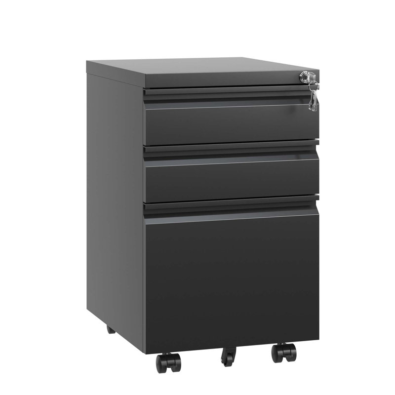 Mobile File Cabinet with Lock, Black