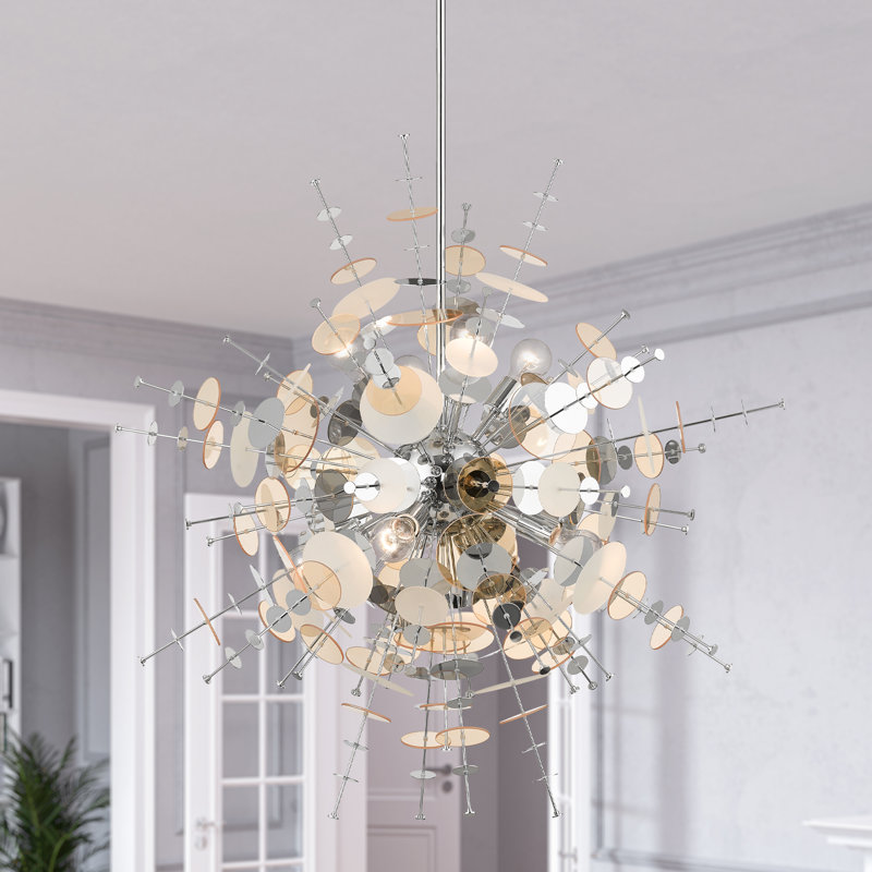 Lustre sphérique spoutnik à 8 lumières Sharvil, Chrome poli