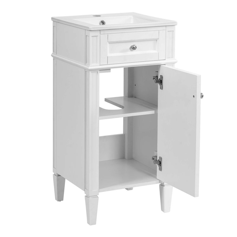 Meuble-lavabo de 16 pouces avec lavabo en céramique, Blanc