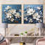 Magnolia bleu et blanc Blooming Elegant - Magnolias carré, ensemble de 2 collages-598381269-598381272