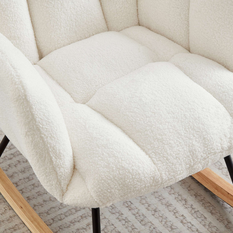 Fauteuil berçant et oscillant rembourré et rembourré en tissu, Ivoire ivoire