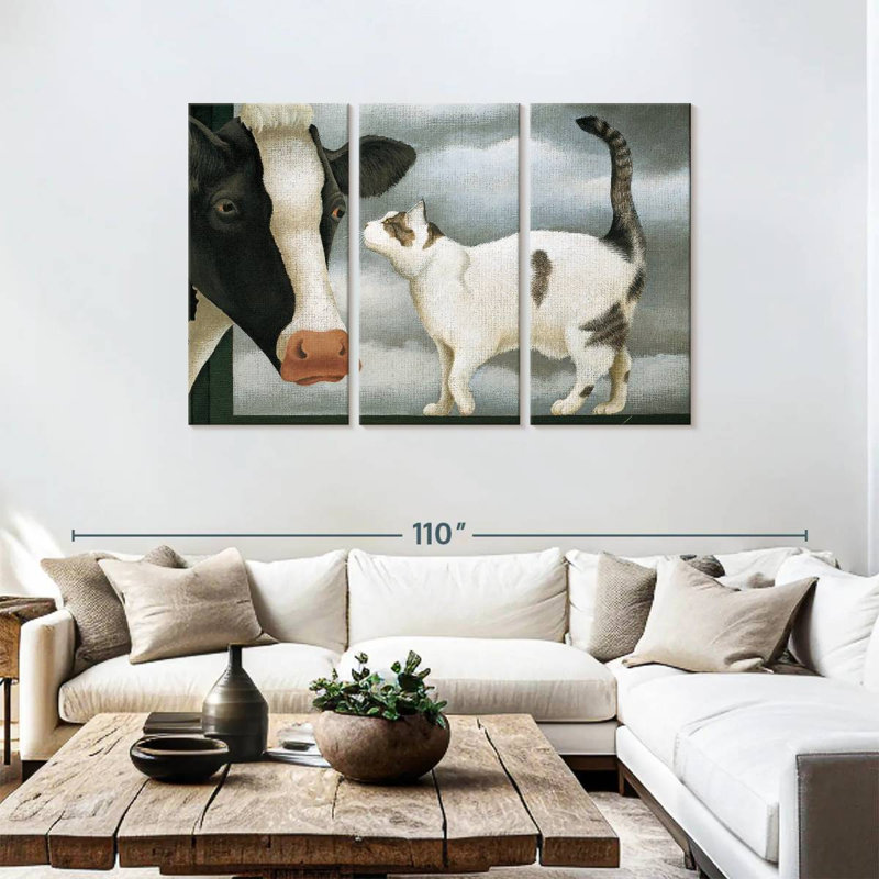 Chat et vache, H 48 po x l 74 po