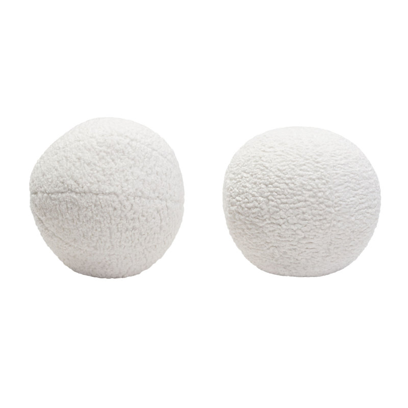 Set of 2 White Faux Sheepskin Round Accent Pillows