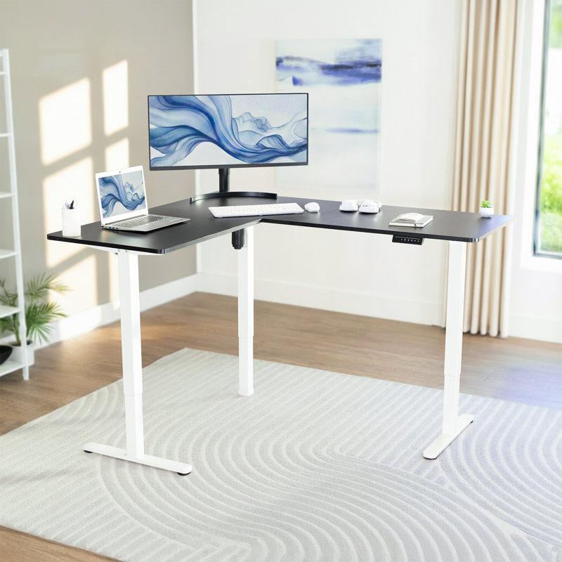 Bureau debout d'angle électrique VIVO, Noir / blanc, 55 po x 63 po