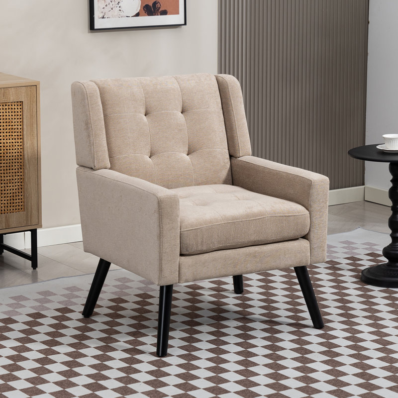 Fauteuil capitonné à dossier large rembourré, Lin beige foncé