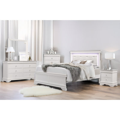 Cynthie White Faux Leather Upholstered Tufted LED Panel Bedroom Set
