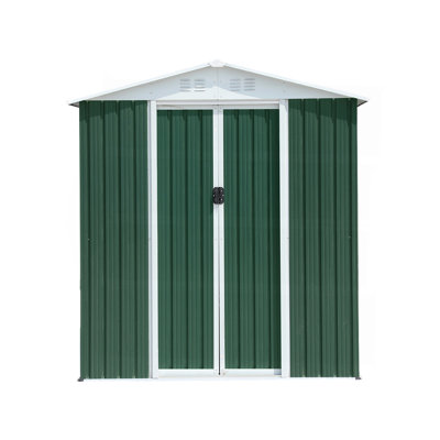 6Ftx4ft Apex Roof Green Outdoor Tool Storage House Garden Shed With Aluminum Alloy Frame And Sliding Door