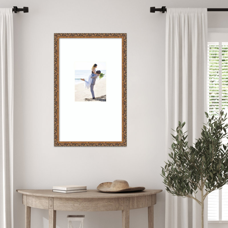 Cadre photo en bois antique bronze, Blanc brillant lisse, 16 x 26 avec passe-partout 8 x 10