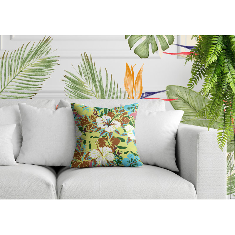 Oreiller carré réversible intérieur / extérieur à motif floral Malia, Carré 17 po, Vert