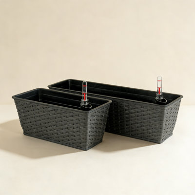 2-Pack Smart Self-watering Rectangle Planter for Indoor and Outdoor - Hand Woven Wicker