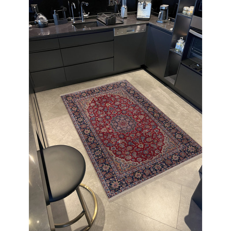 Tapis décoratif rétro à motif floral Bordeaux, Rectangle 6 pi 6 po x 9 pi 10 po