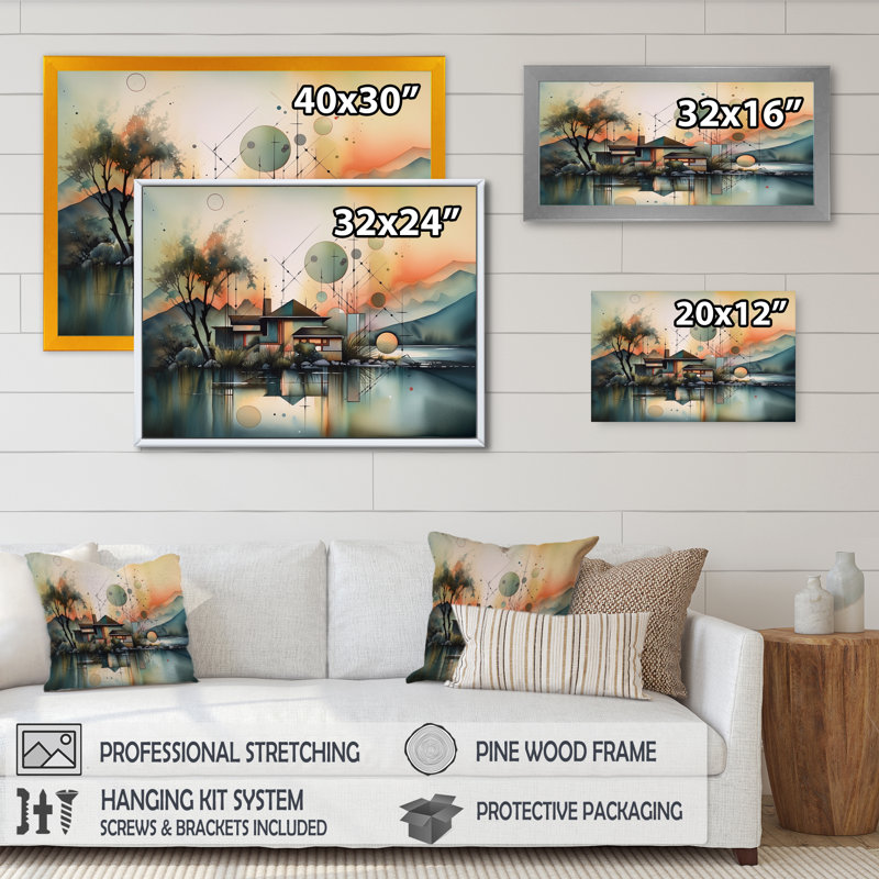 Décoration murale coucher de soleil abstrait maison près de l'eau II - Paysage moderne plage, H 16 po x l 32 po x P 1 po