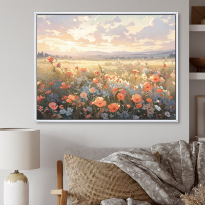 Corail, beige, prairie sauvage, art floral sur toile I