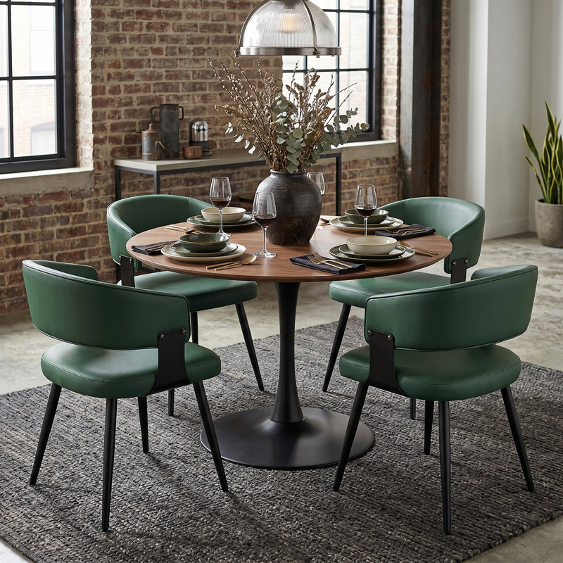Modern Faux Leather Waterproof Upholstered Dining Chairs Set of 2 with Metal Legs, Mid-Century Kitchen Side Chairs, 2, Green