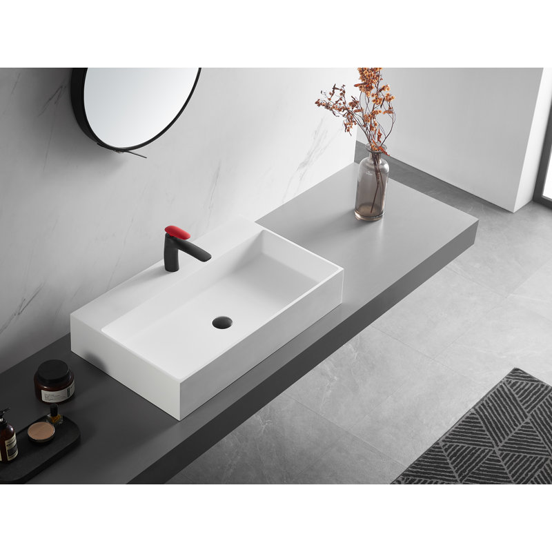 Matte White Solid Surface Rectangular Wall-Mount Bathroom Sink