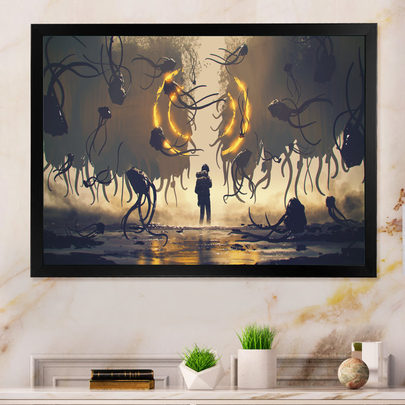 " Video Game Matrix Sentinal Fight ", Black Closed Corner Framed, 8" H x 12" W x 1" D