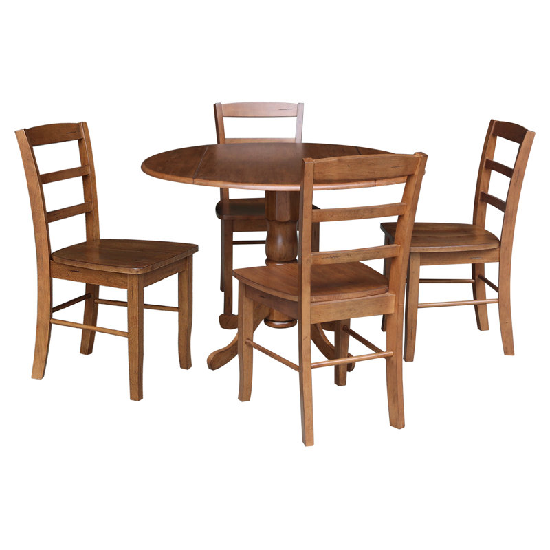 Galbraith Drop Leaf Solid Wood Dining Set, Distressed Oak