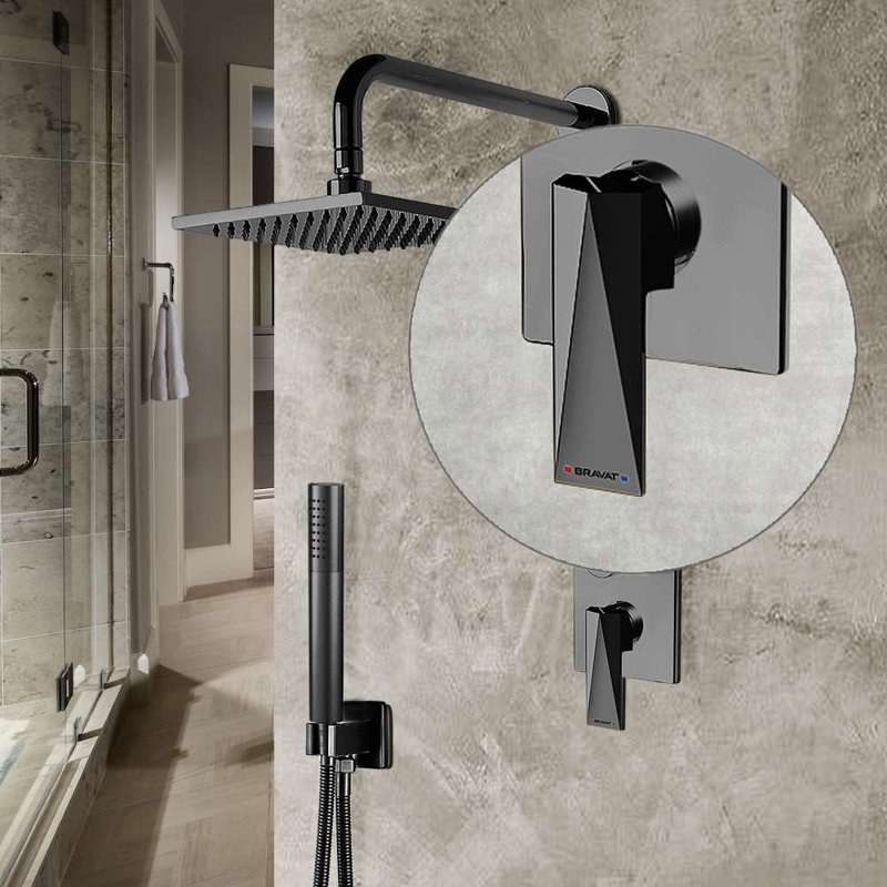 Bravat Wall Mounted 3 Way Concealed Shower Set with Valve Mixer, Black