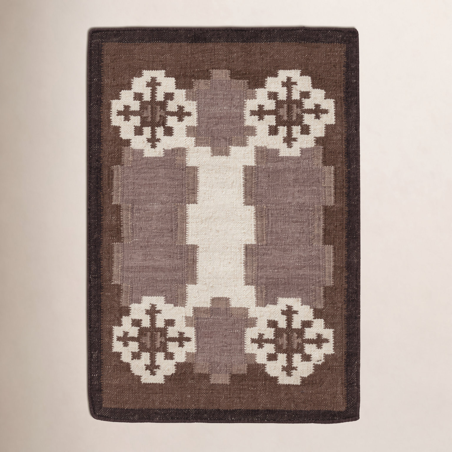 Heidi Nordic Flatweave Geometric Wool Rug, 3'x5', Brown