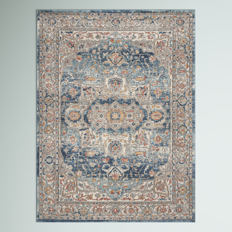 Tapis bleu / ivoire Amalie, Rectangle 8 pi 10 po x 11 pi 10 po