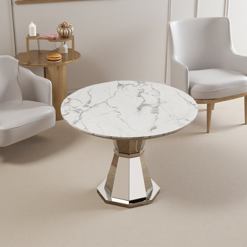 Table de salle à manger 47 ", Argent argent, Blanc
