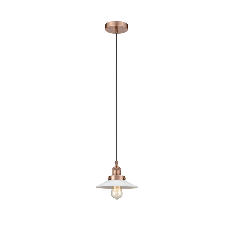 Luminaire suspendu conique à 1 lumière Cahaba, Blanc mat, Cuivre antique
