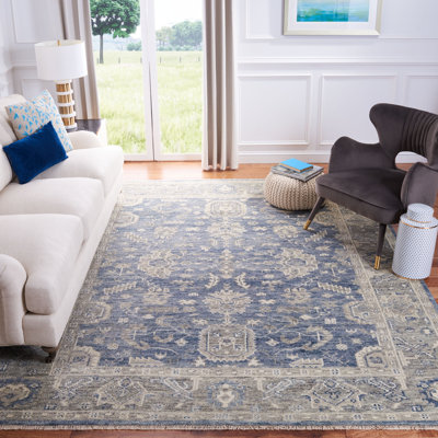 Tapis oriental bleu / gris en laine / coton noué à la main Chay