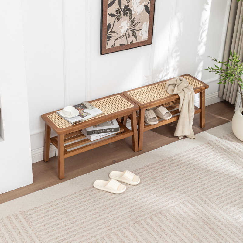 Banc de rangement en bois massif Charla, Brun