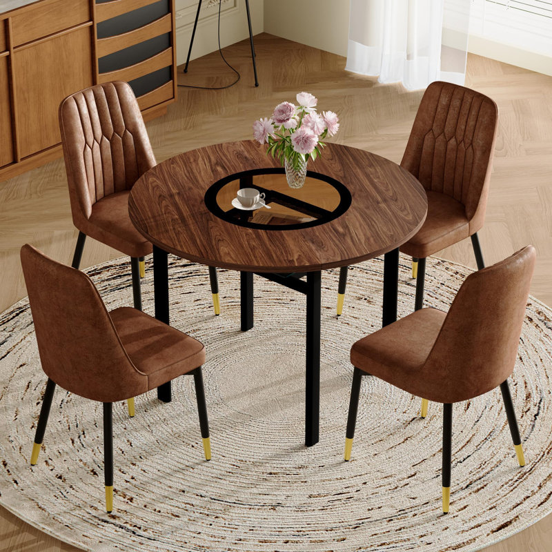 Ensemble de table de salle à manger 42 po pour 4 personnes, ensemble de table de salle à manger, ensemble de table et chaises de cuisine 5 pièces, pour le salon, petit espace (inclure 4 chaises brunes)