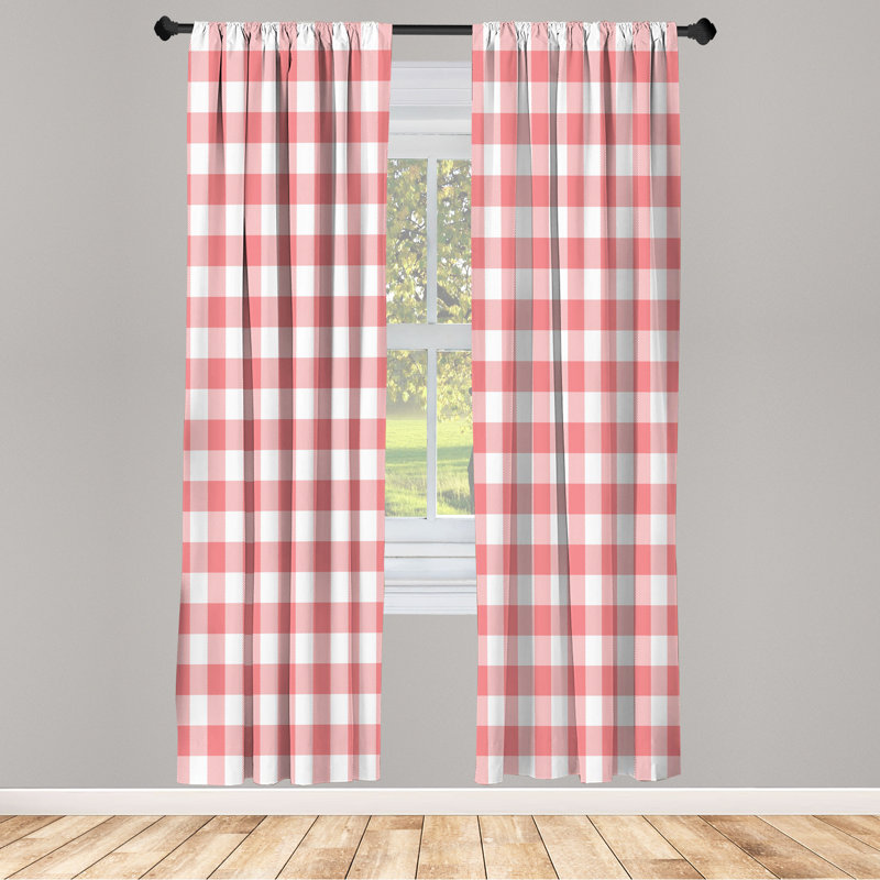 Charlton Home® Plaid Curtains, Lumberjack Buffalo Checks Art, Pastel Pink/White, 28" W x 95" L