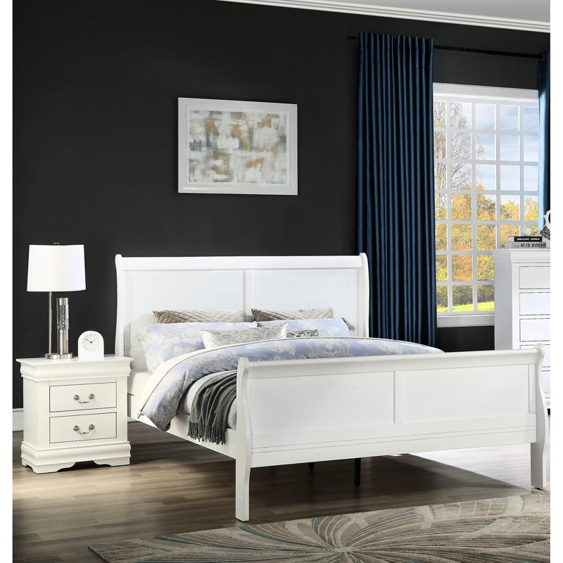 Lit de chambre blanc, lit double, en bois massif avec cadre de lit de taille pour chambre à coucher, style transitionnel