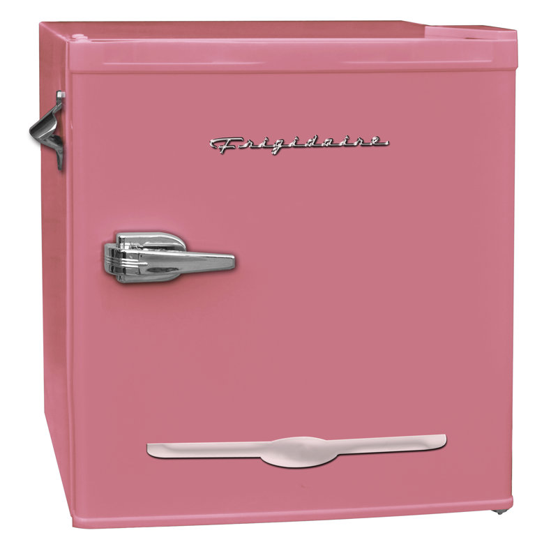 Frigidaire 1.6 Cu. Ft. Retro Compact Fridge with Chiller, Countertop Fridge with Built-In Bottle Opener, Pink