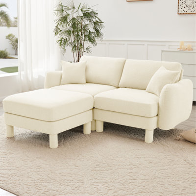 Moderne, 2, canapé Boucle, pieds cylindriques, revêtement doux, rembourrage en mousse dense, tissu pour salon, 2, en forme de coquillage, amovible, beige, design moderne