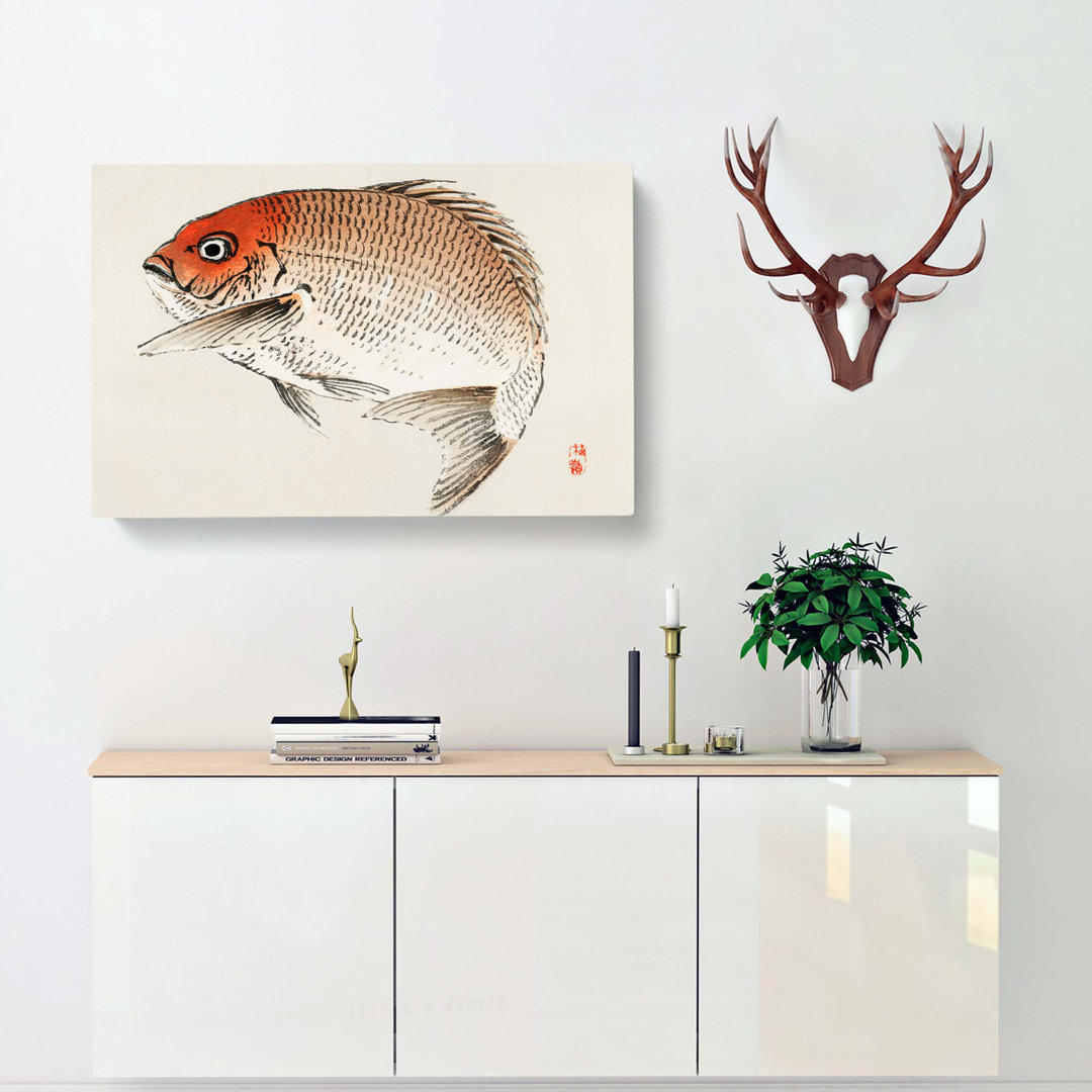 Red Seabream Fish by Kono Bairei - Wrapped Canvas