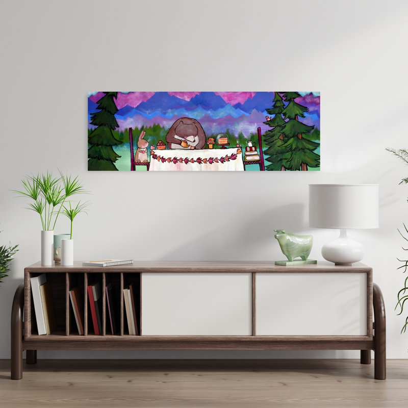 Whimsical Forest Tea Party 1 Piece Wrapped Canvas Panoramic Wall Art, 91.44 cm H x 30.48 cm W