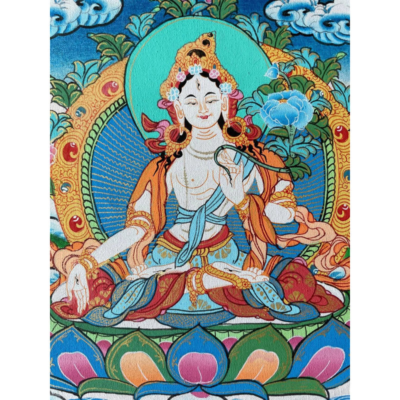 White Tara Thangka Painting (Brocadeless Thangka)
