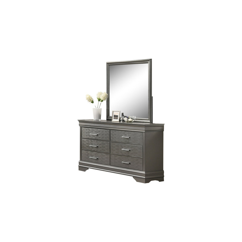 Mobilier de chambre à coucher moderne à 6 tiroirs avec commode moderne en bois gris