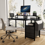 47.3"Office Desk With Power Outlet,2 Monitor Stands,2 Drawers,Side Pocket,Easy To Assemble,Frame Stability Reversible,Use For Home Desk, Computer Desk, Game Table