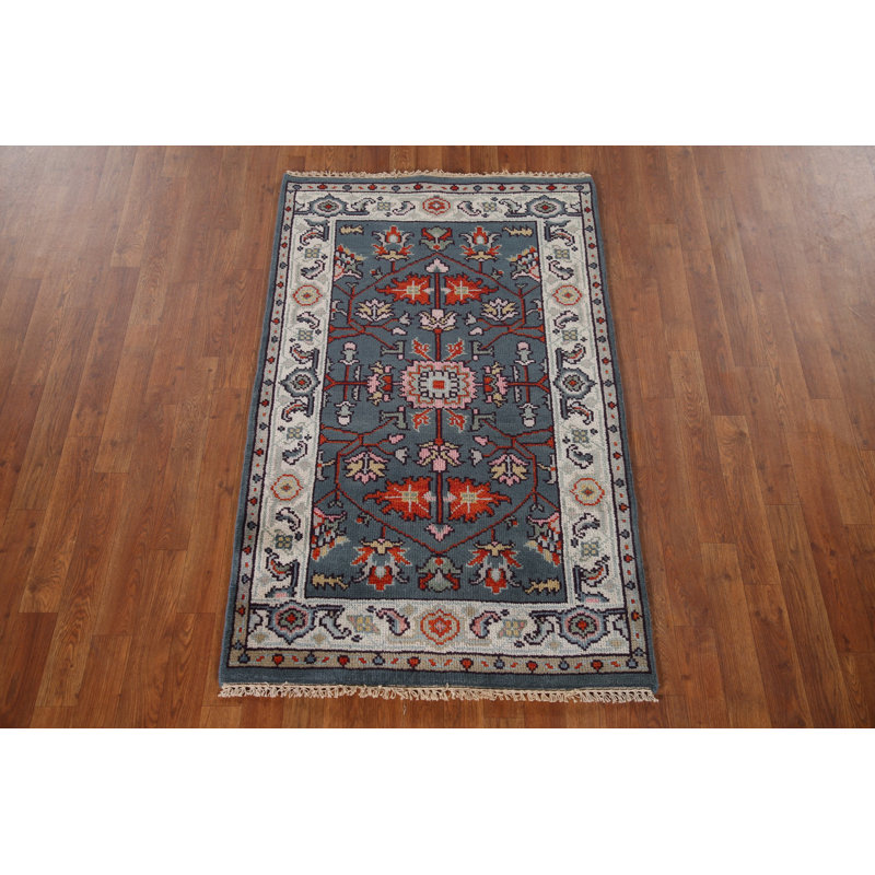 Tapis oriental gris à motif floral traditionnel 3 x 5