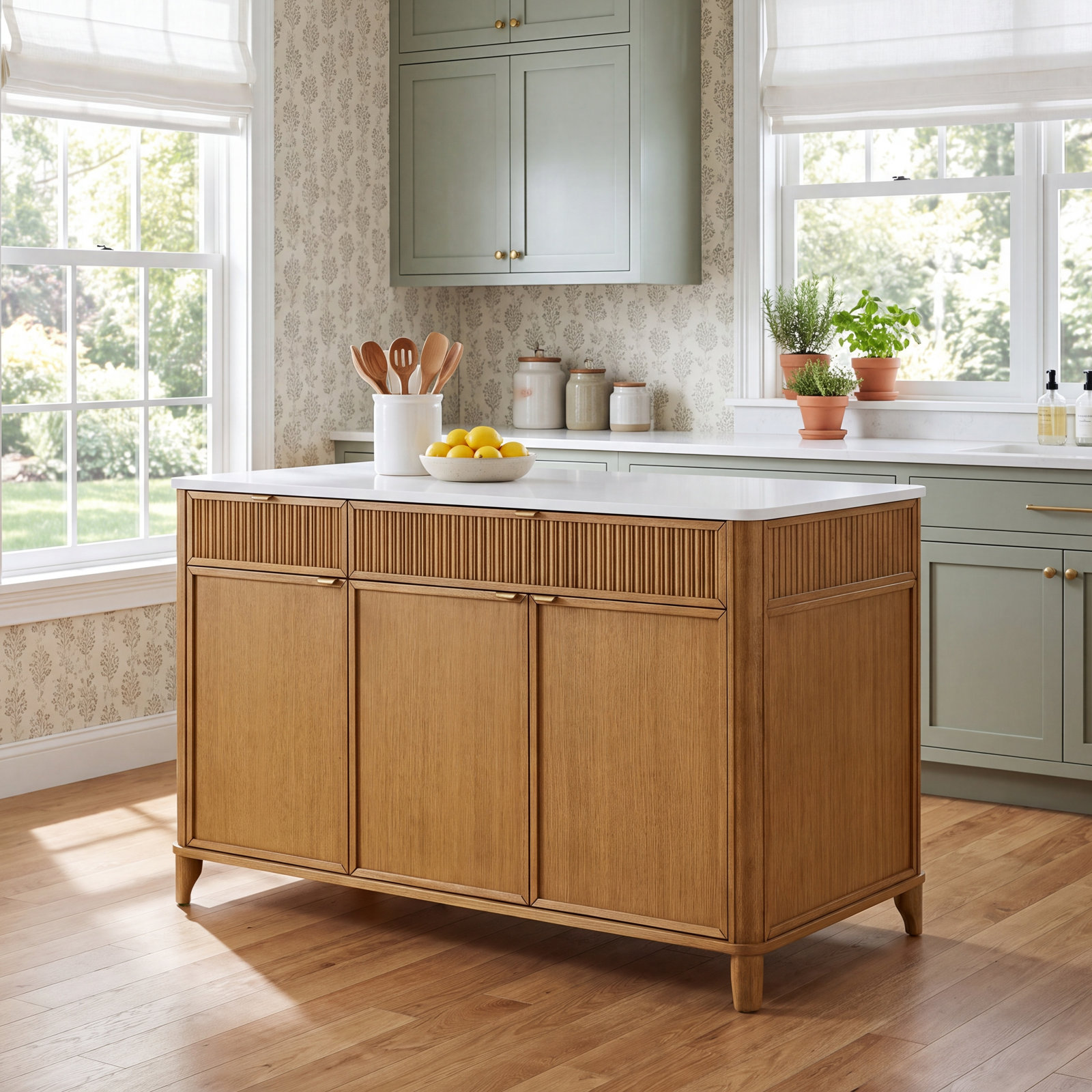 60 " W Kitchen Island, White Quartz